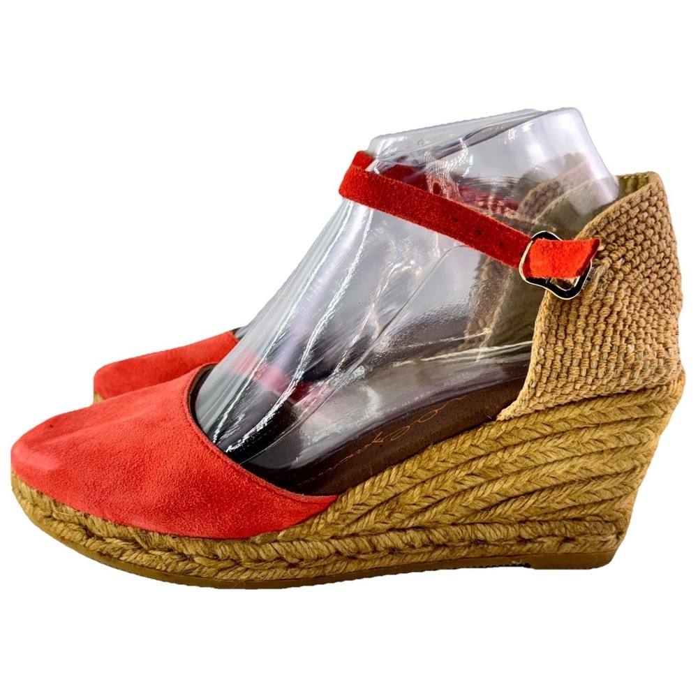 Gaimo Espadrilles Wedge Sandals Womens Size 38 Coral Suede Slingback Ankle Strap